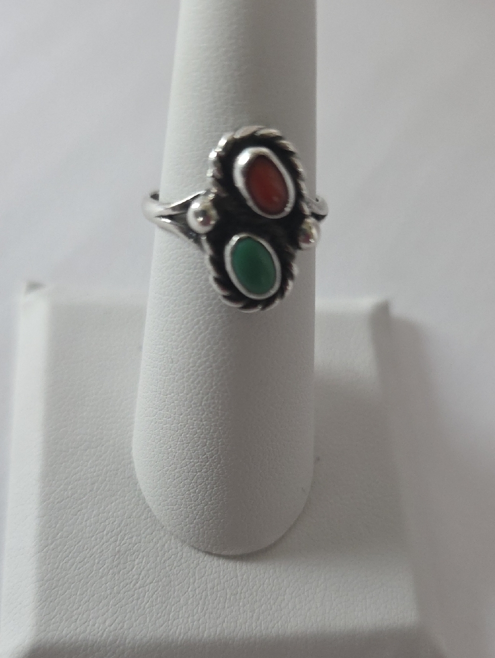 Vintage Turquoise & Coral/ Sterling Silver Native American Ring/Jewelry